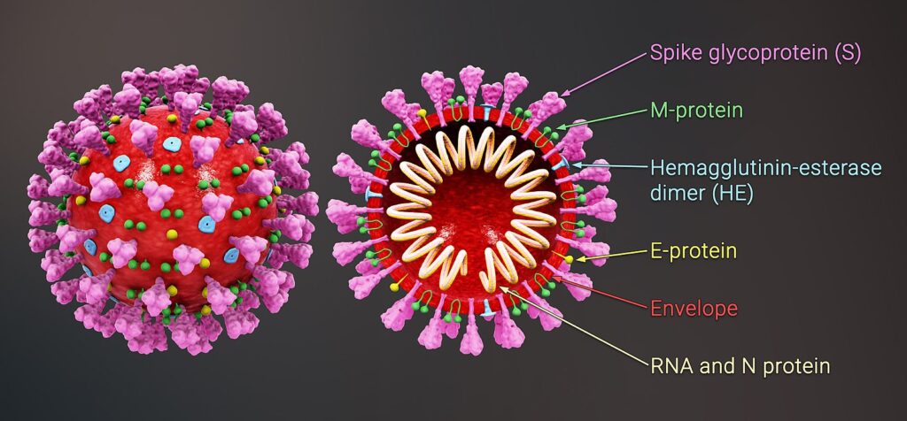 Diagram of SARS-CoV-2 showing spike protein